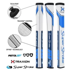 Super Stroke Traxion Pistol GT 1.0 Putter Grip - White/Light Blue/ Dark Blue